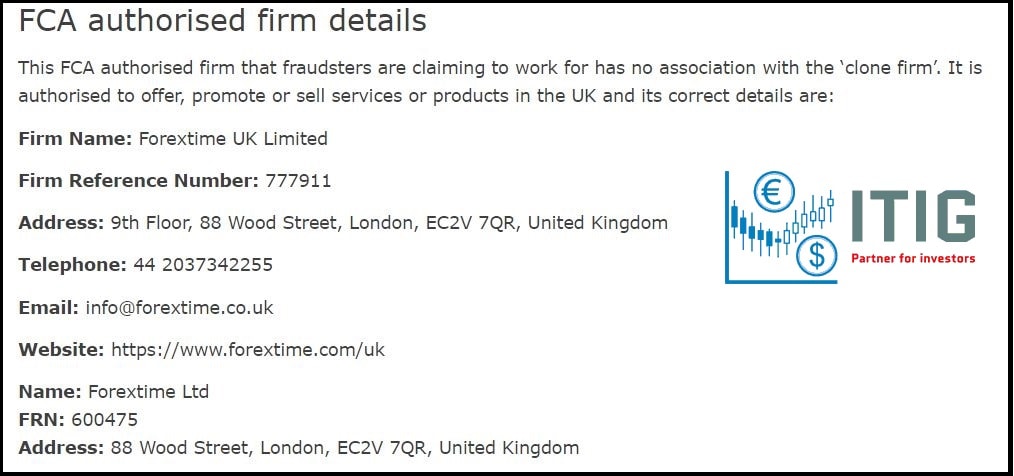 xác nhận giấy phép FCA của ForexTime UK