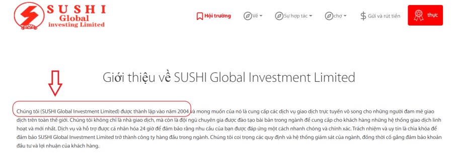 SUSHI Global Investment Limited lừa đảo