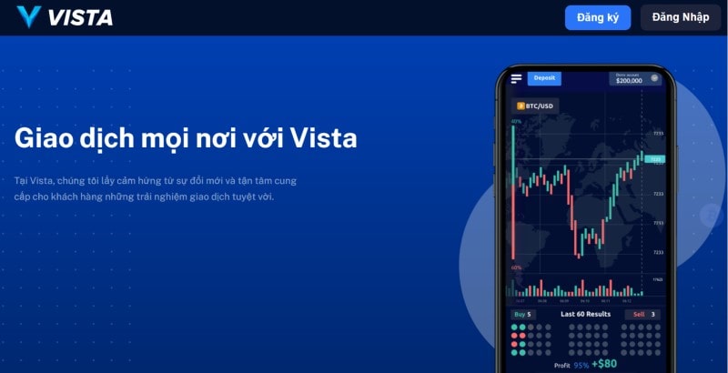 Giao diện web của Vista trade